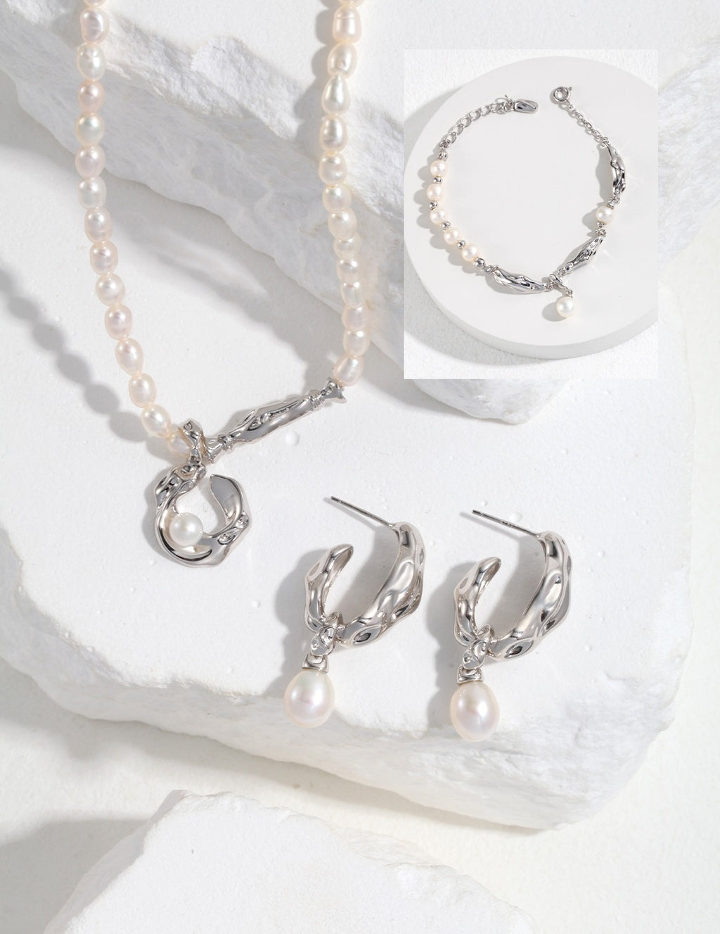Baroque Pearl Silver 3-Piece Jewelry Set
