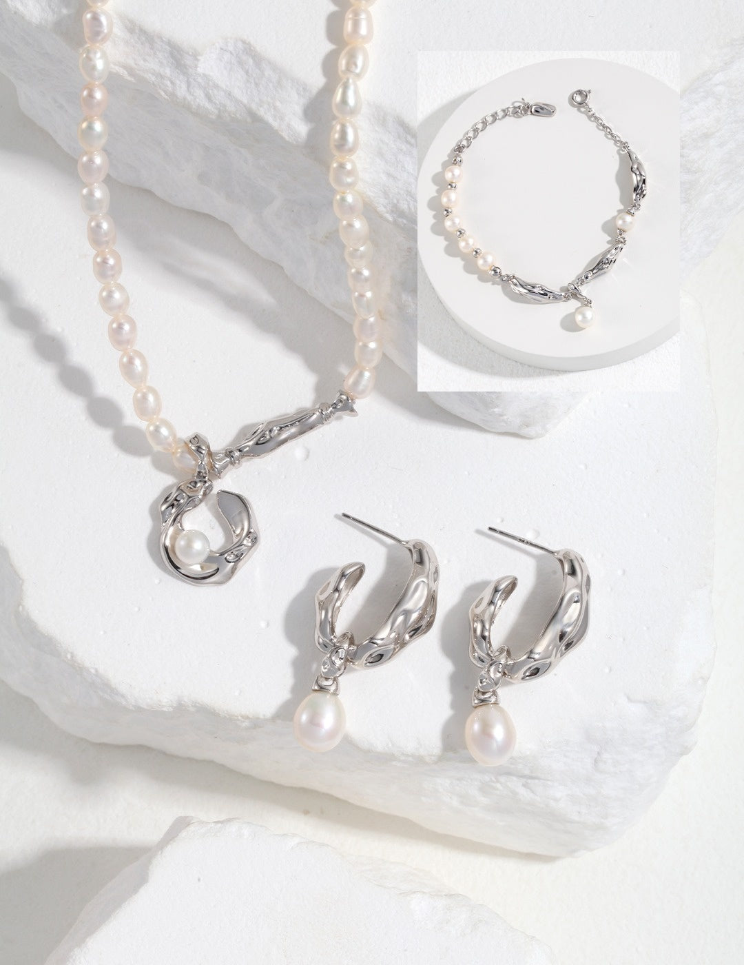Baroque Pearl Silver 3-Piece Jewelry Set