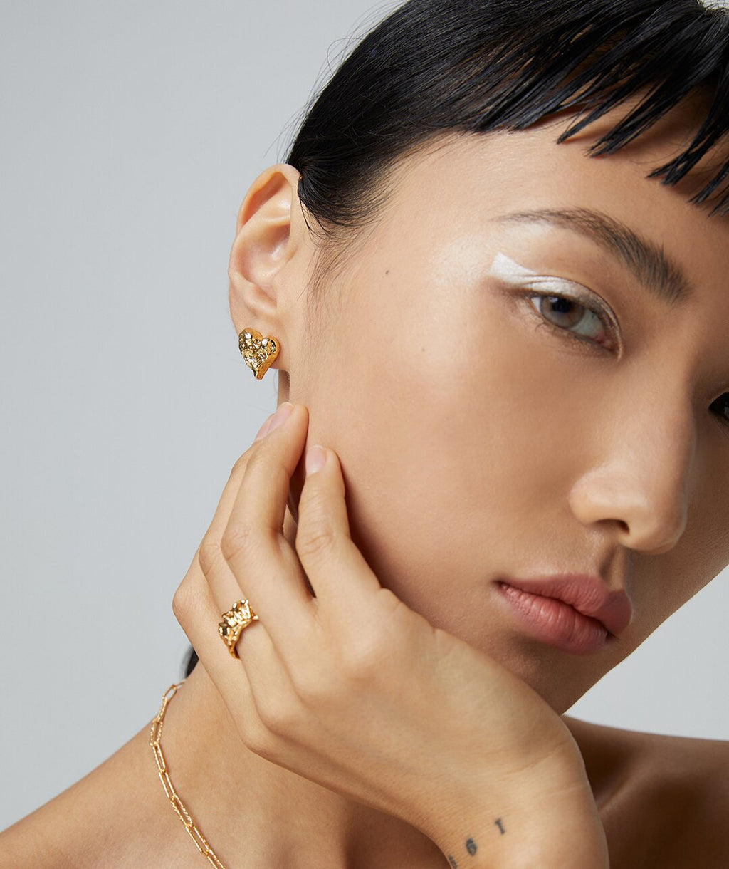 Textured Heart Stud Earrings