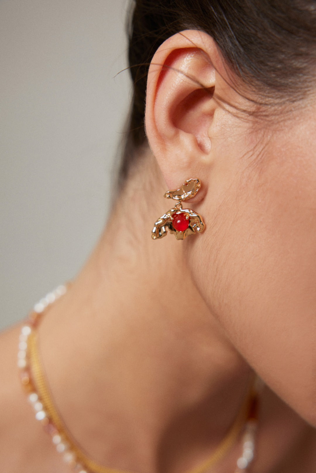 Red Agate Textured Drop Earrings