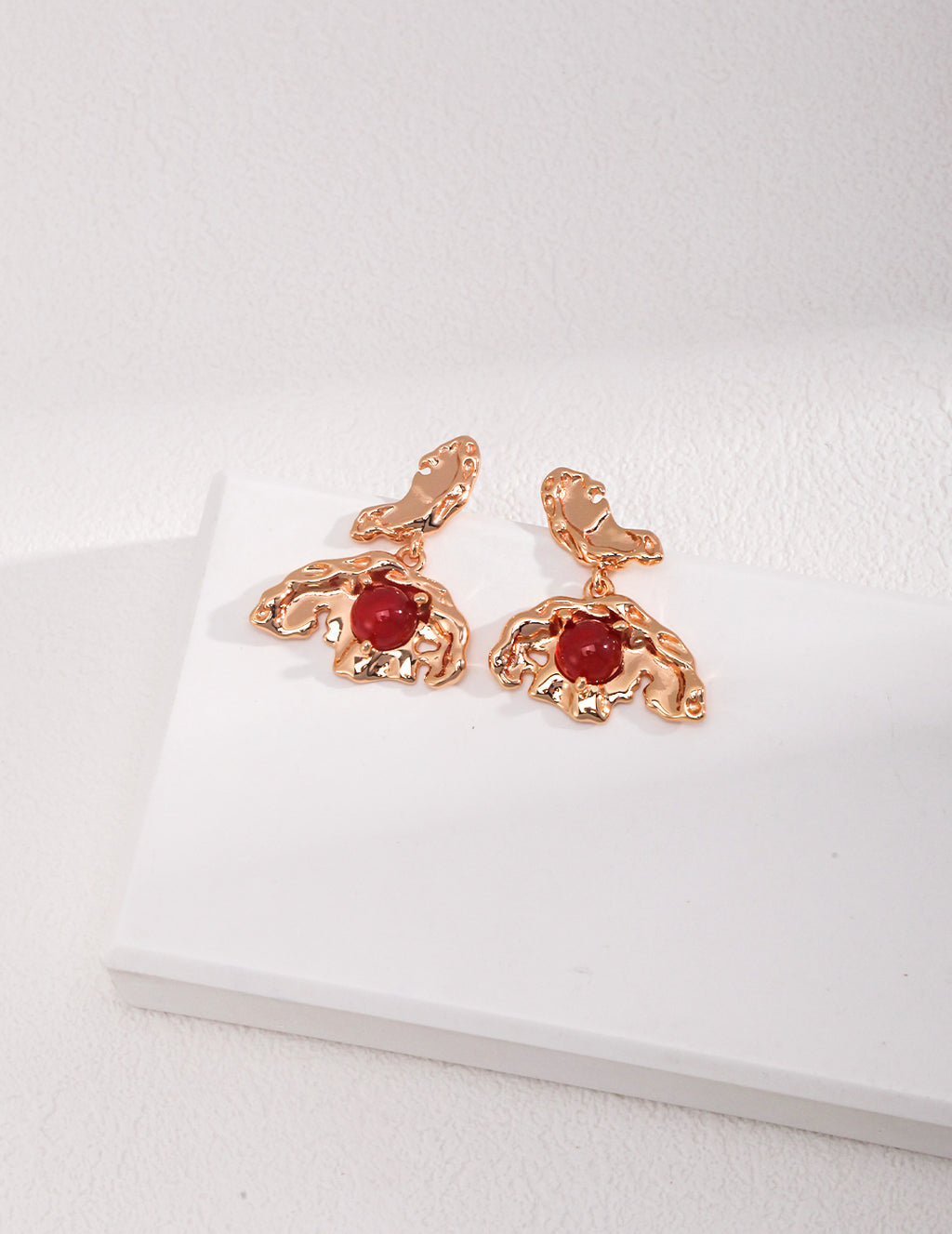 Red Agate Textured Drop Earrings