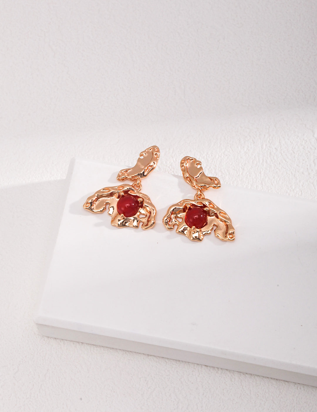Red Agate Textured Drop Earrings