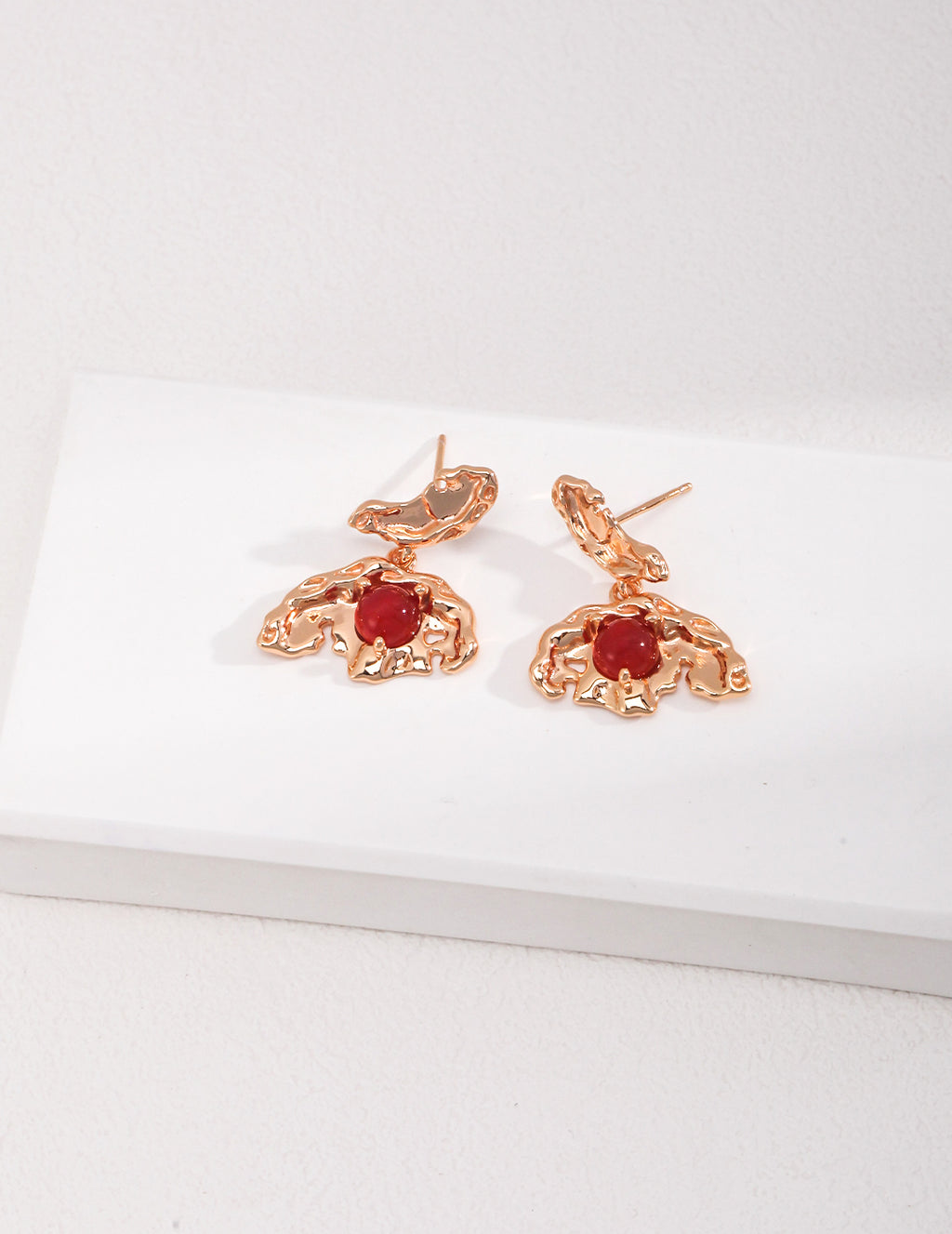 Red Agate Textured Drop Earrings