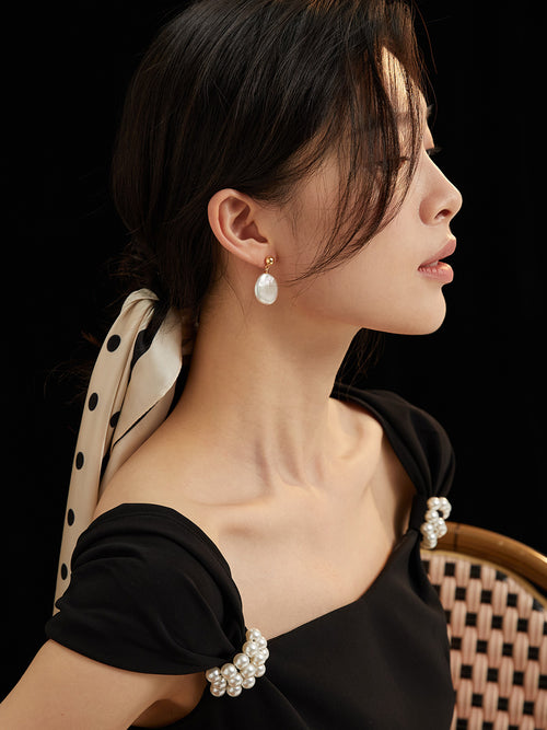 Baroque Coin Pearl Drop Earrings