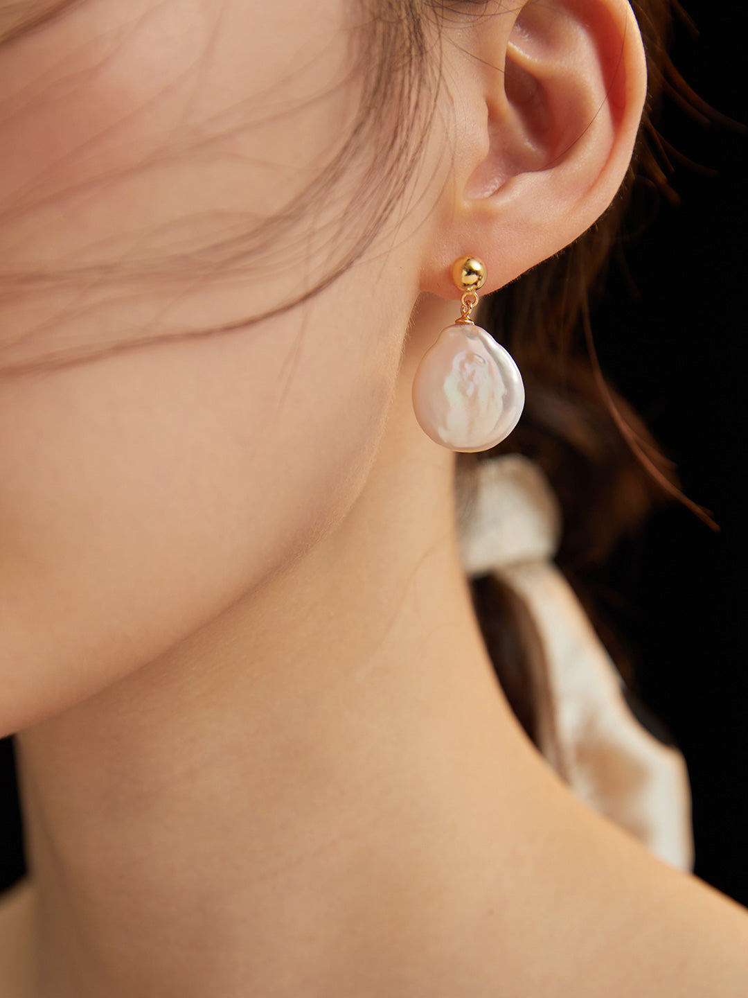 Baroque Coin Pearl Drop Earrings