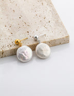 Baroque Coin Pearl Drop Earrings