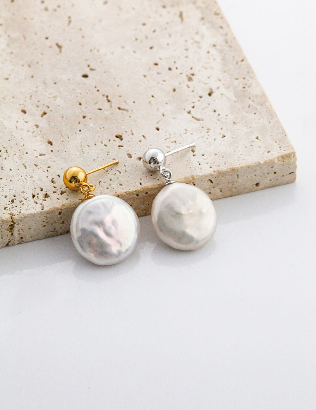 Baroque Coin Pearl Drop Earrings