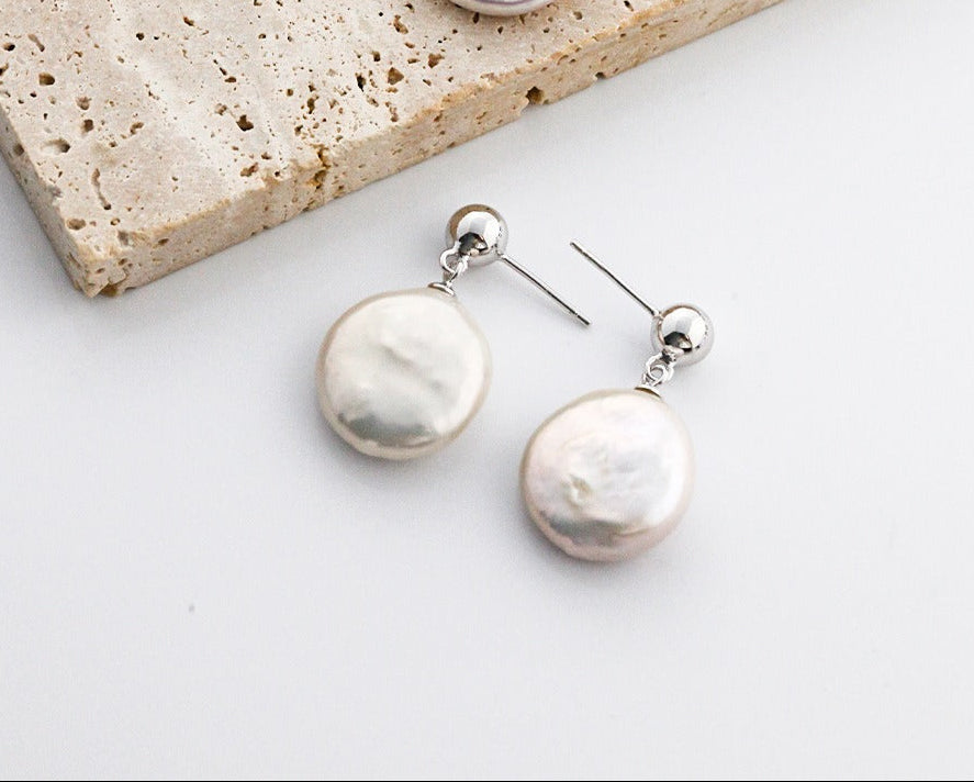 Baroque Coin Pearl Drop Earrings