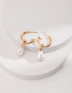 Baroque Pearl Hoop Drop Earrings
