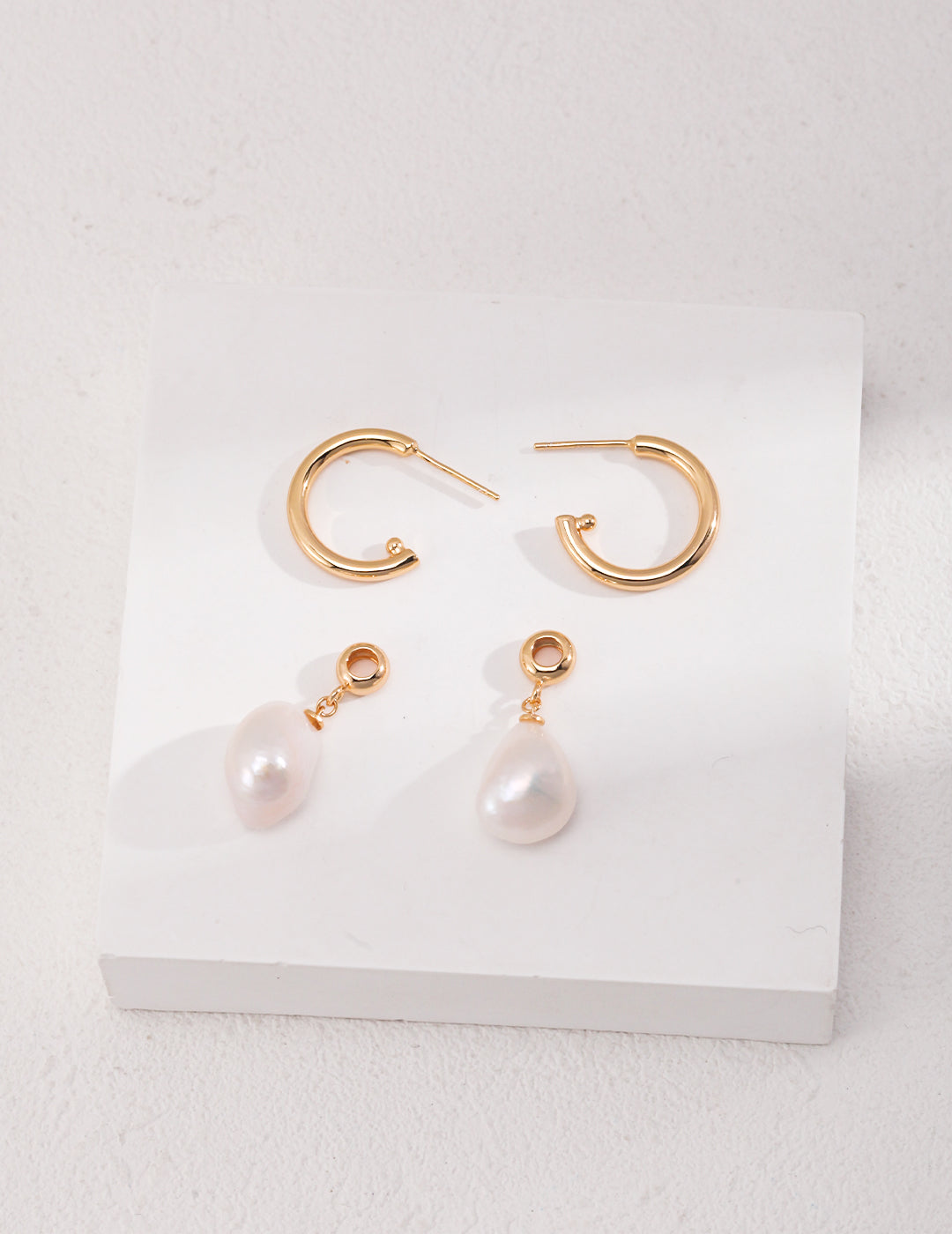 Baroque Pearl Hoop Drop Earrings