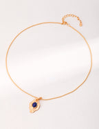 Gold Lapis Leaf Pendant Necklace