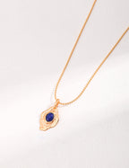 Gold Lapis Leaf Pendant Necklace