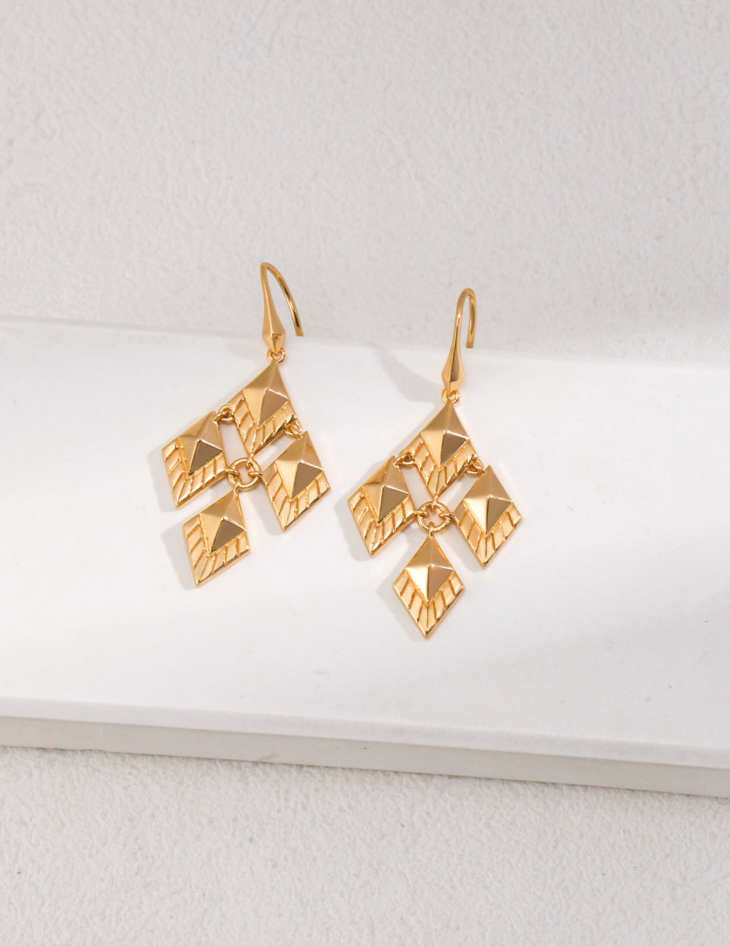 Layered Geometric Gold Drop Earrings