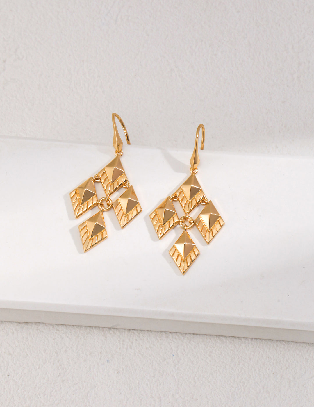 Layered Geometric Gold Drop Earrings