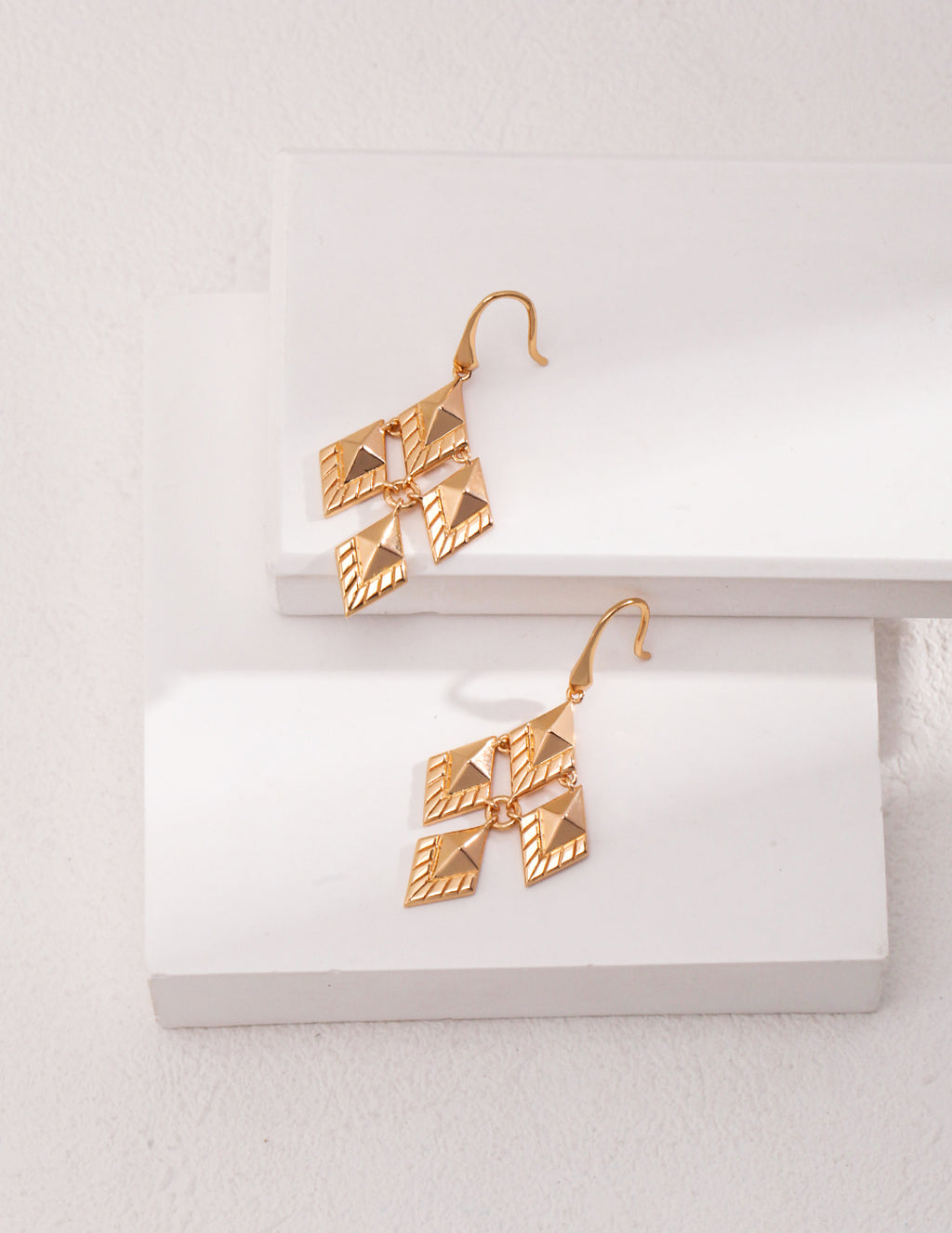 Layered Geometric Gold Drop Earrings