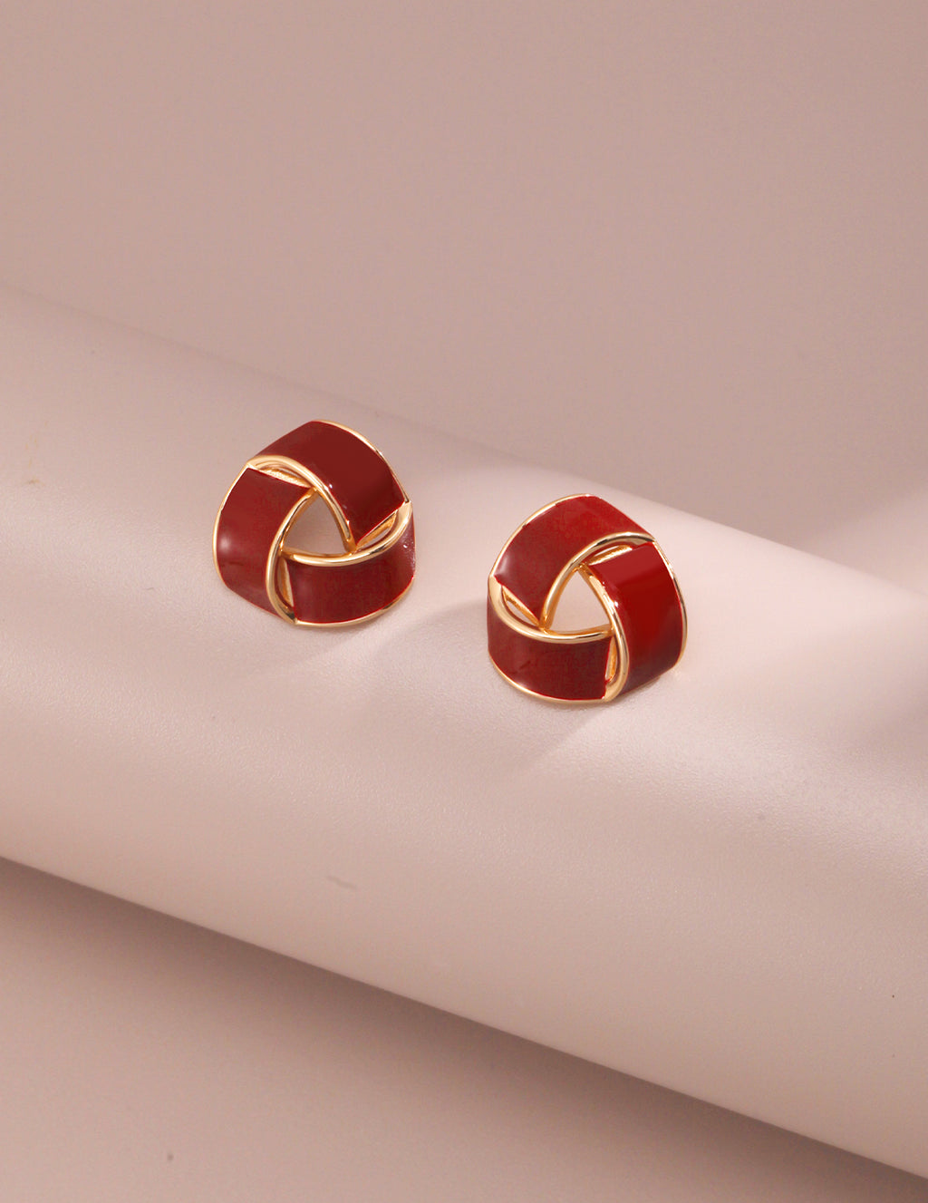 Red Enamel Knot Stud Earrings