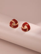 Red Enamel Knot Stud Earrings