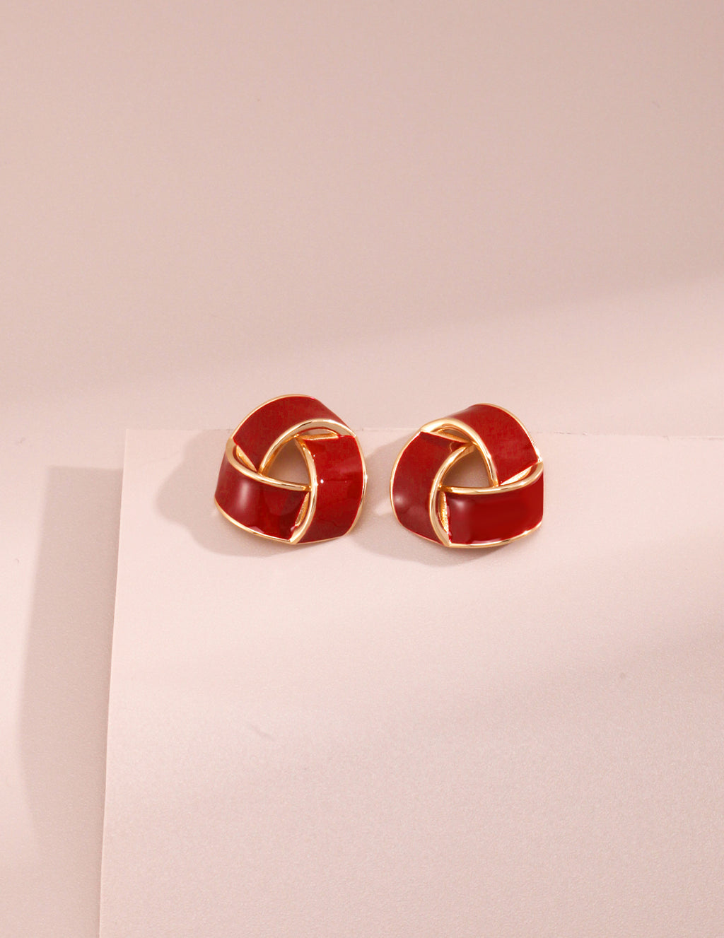 Red Enamel Knot Stud Earrings