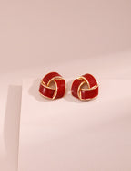 Red Enamel Knot Stud Earrings