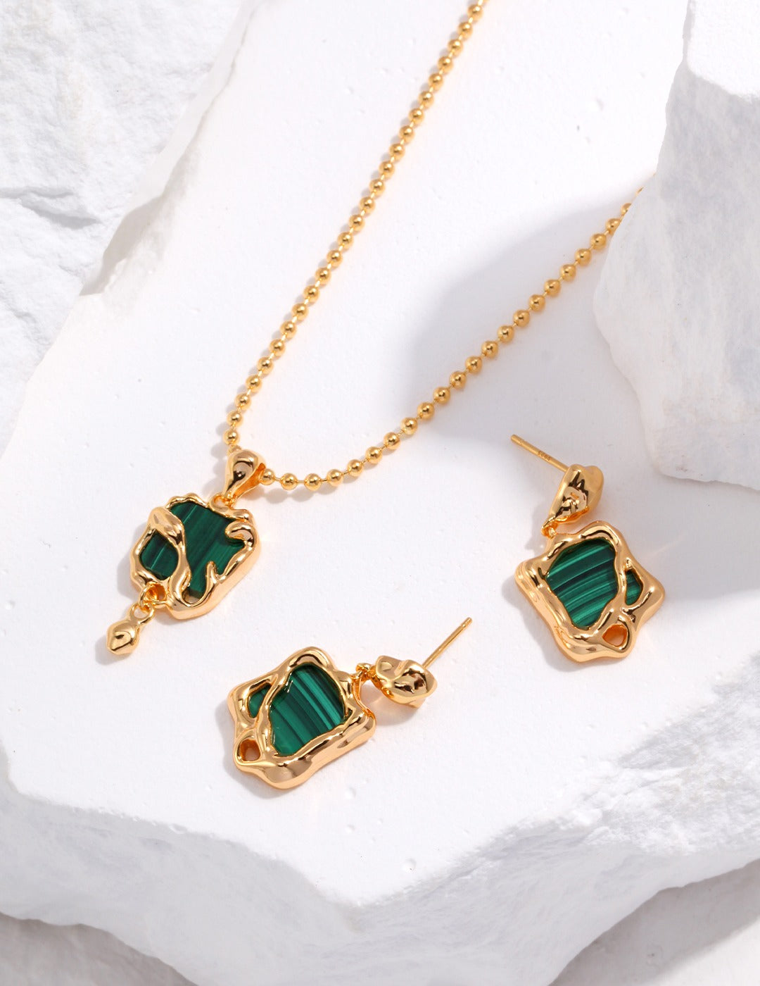Malachite & Gold Abstract Jewelry Set