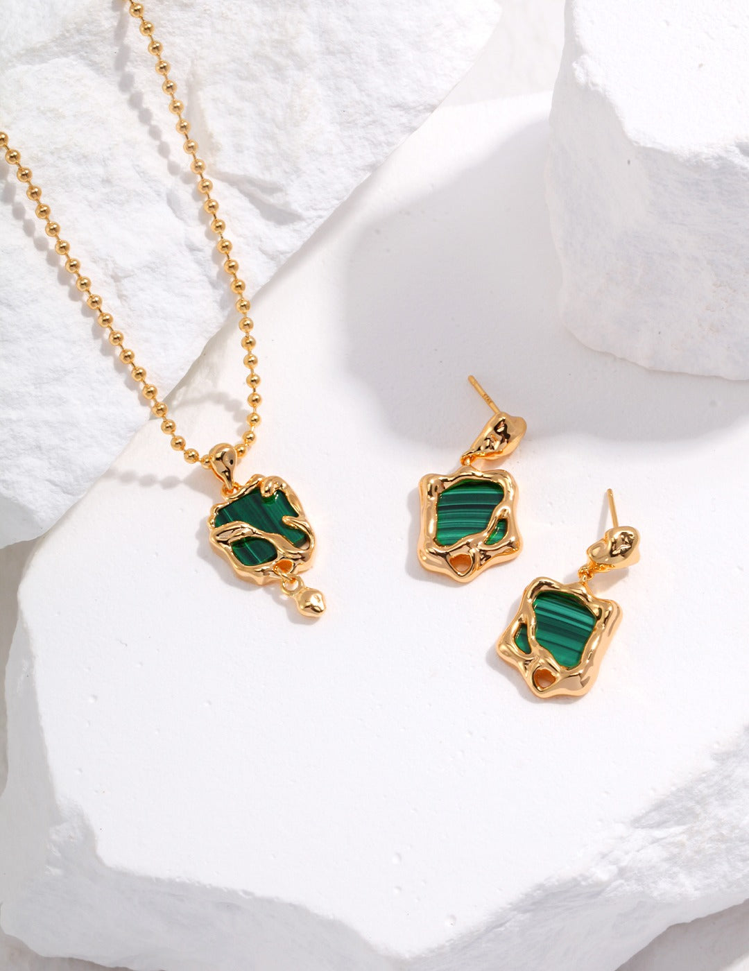 Malachite & Gold Abstract Jewelry Set