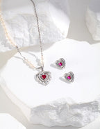 Sliver Pearl Choker with Red Heart Pendant/Earrings Set