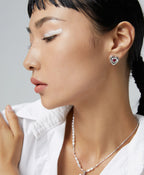 Sliver Pearl Choker with Red Heart Pendant/Earrings Set