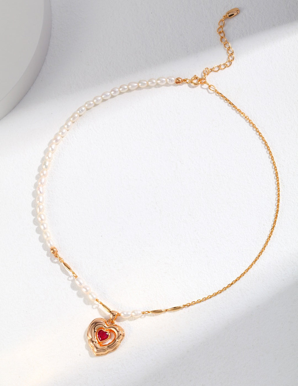 Gold Plated Red Crystal Heart Earrings & Necklace Set