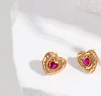 Gold Plated Red Crystal Heart Earrings & Necklace Set