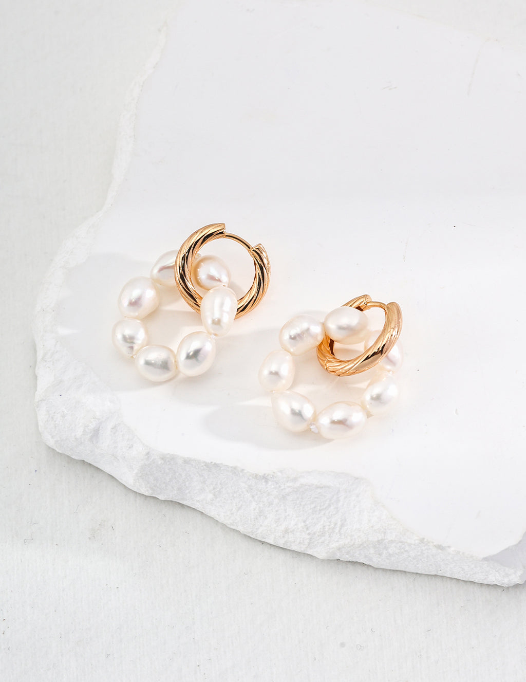 Twisted Gold Hoop with Natural Pearl Drop Earrings