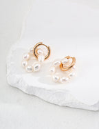 Twisted Gold Hoop with Natural Pearl Drop Earrings