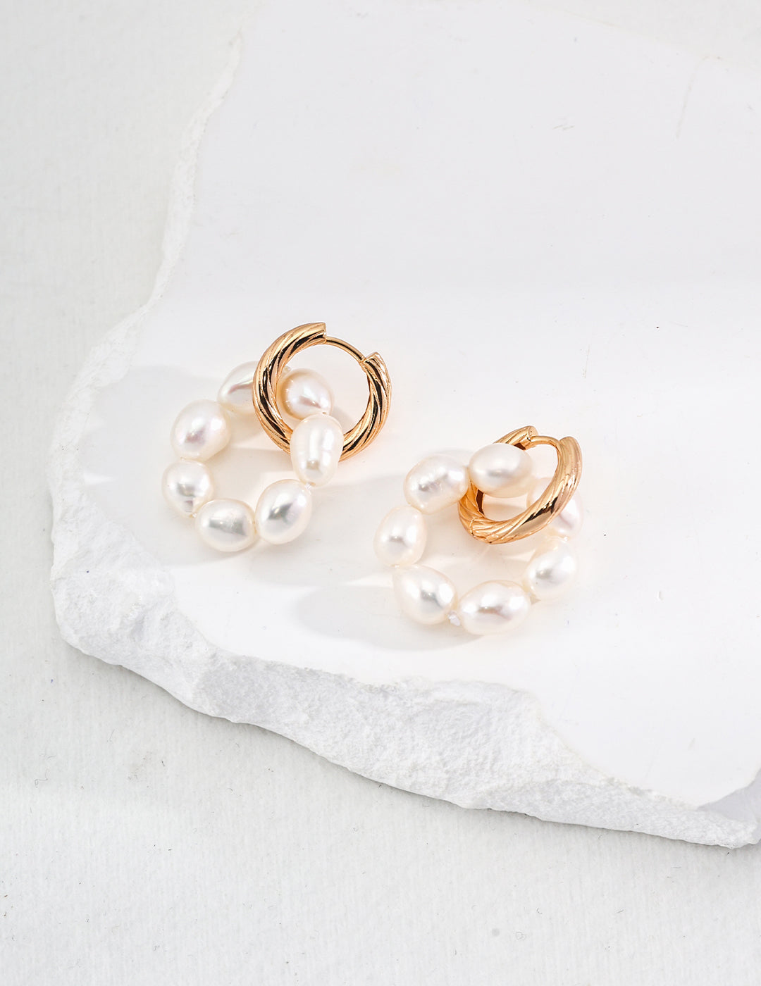Twisted Gold Hoop with Natural Pearl Drop Earrings