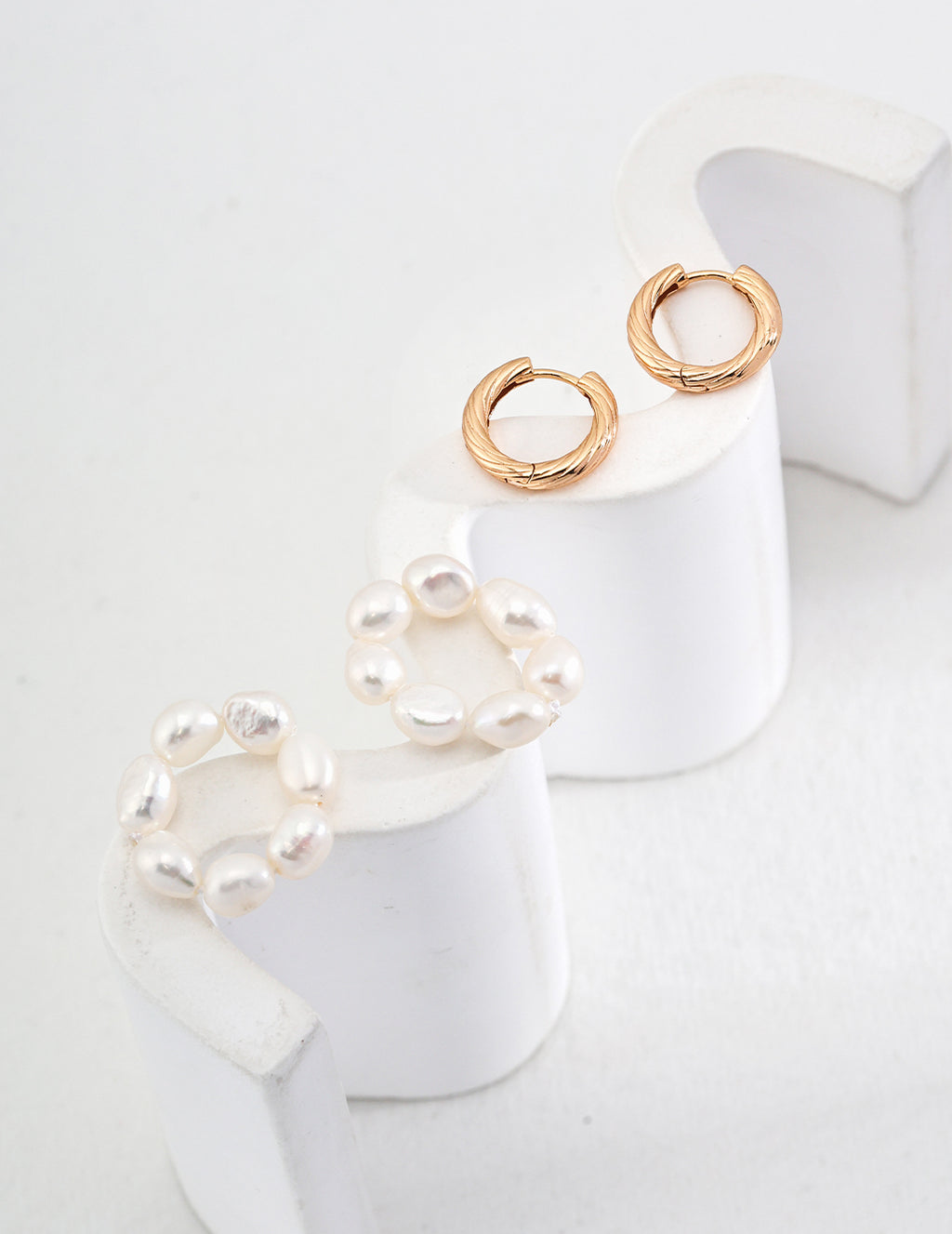 Twisted Gold Hoop with Natural Pearl Drop Earrings