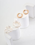 Twisted Gold Hoop with Natural Pearl Drop Earrings