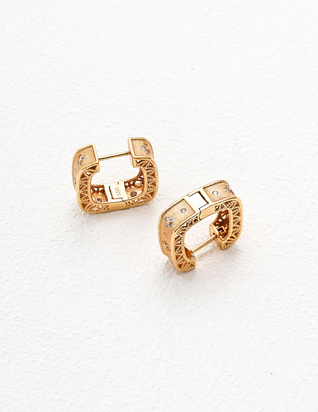 Vintage Filigree Square CZ Hoop Earrings