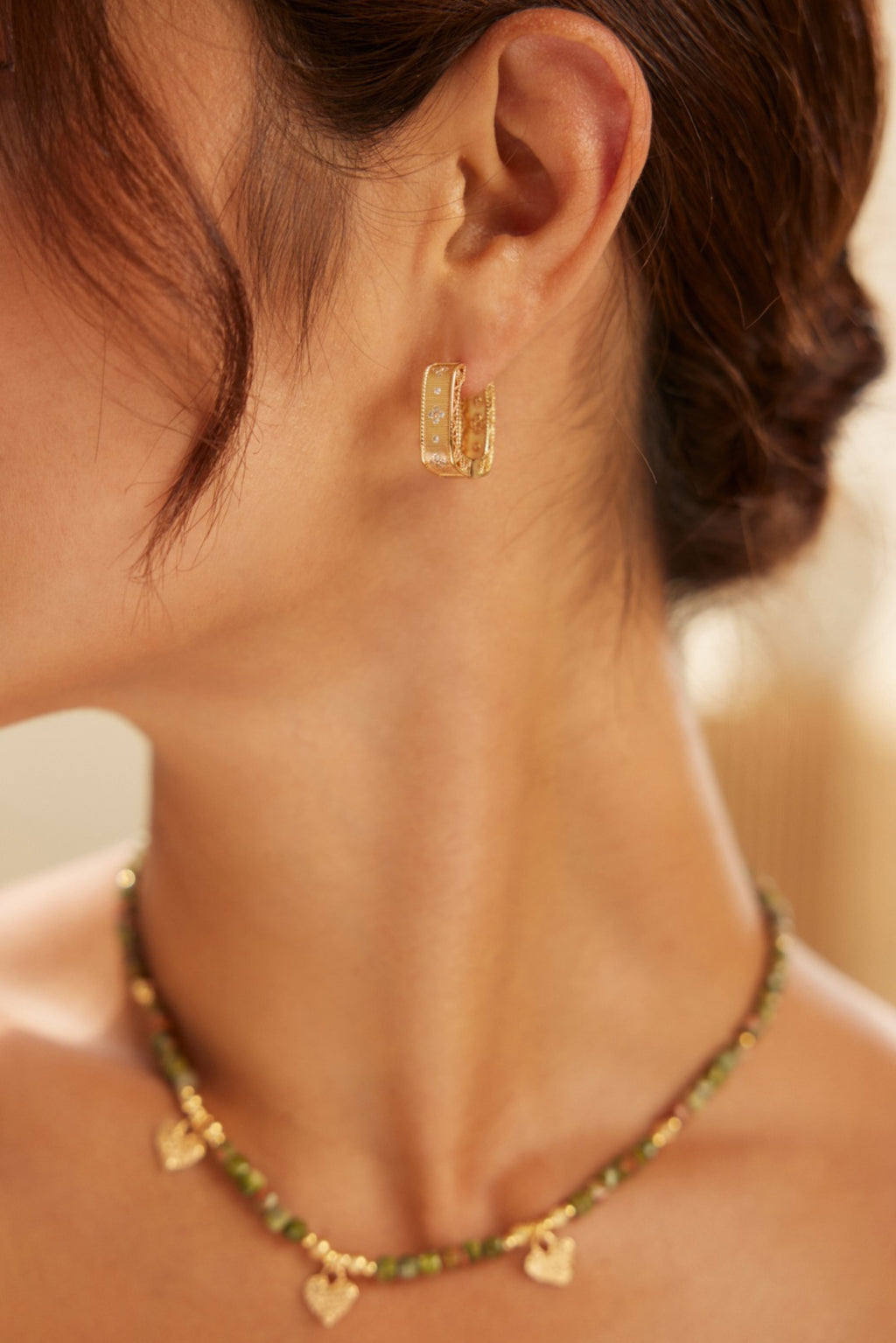 Vintage Filigree Square CZ Hoop Earrings