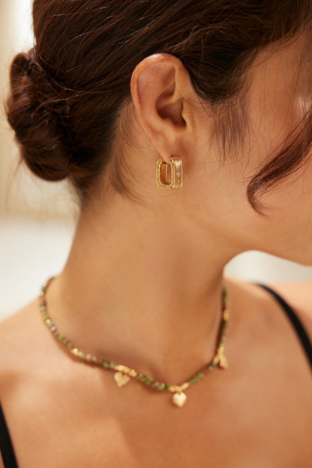 Vintage Filigree Square CZ Hoop Earrings