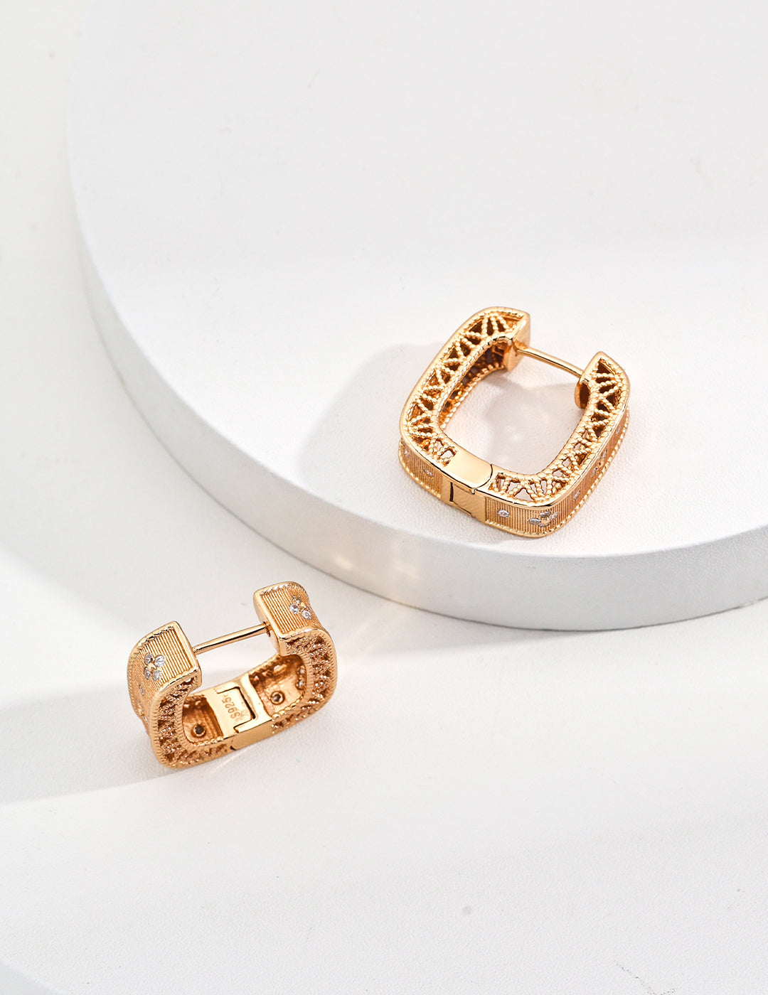 Vintage Filigree Square CZ Hoop Earrings