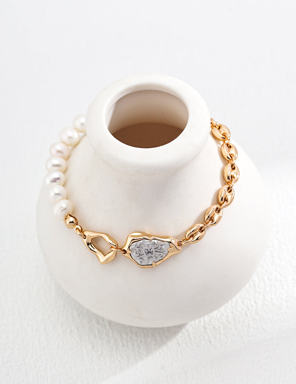 Two-Tone Pearl Coffee Bean Chain Bracelet