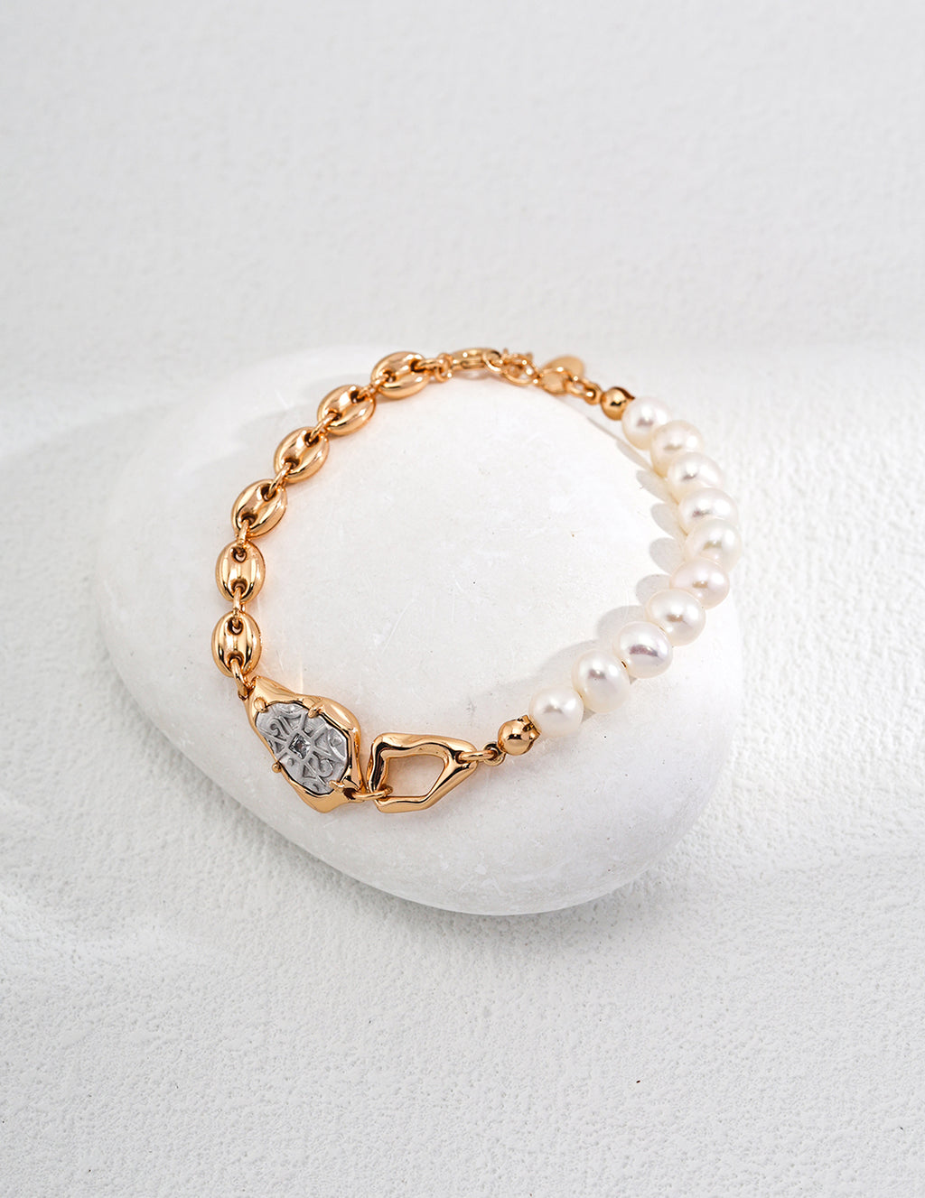 Two-Tone Pearl Coffee Bean Chain Bracelet