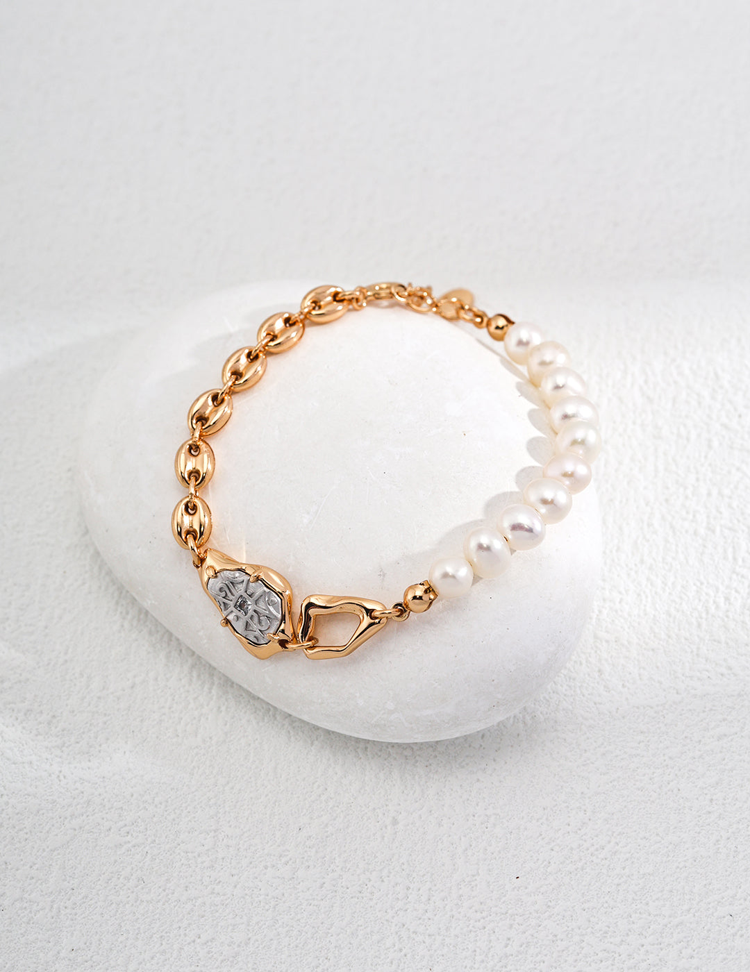 Two-Tone Pearl Coffee Bean Chain Bracelet