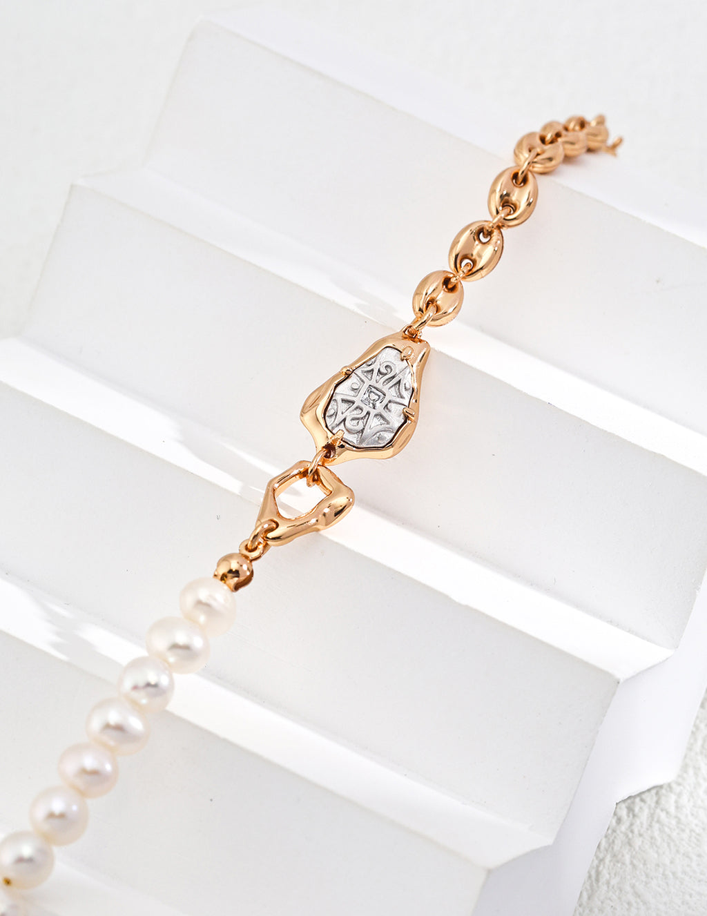 Two-Tone Pearl Coffee Bean Chain Bracelet