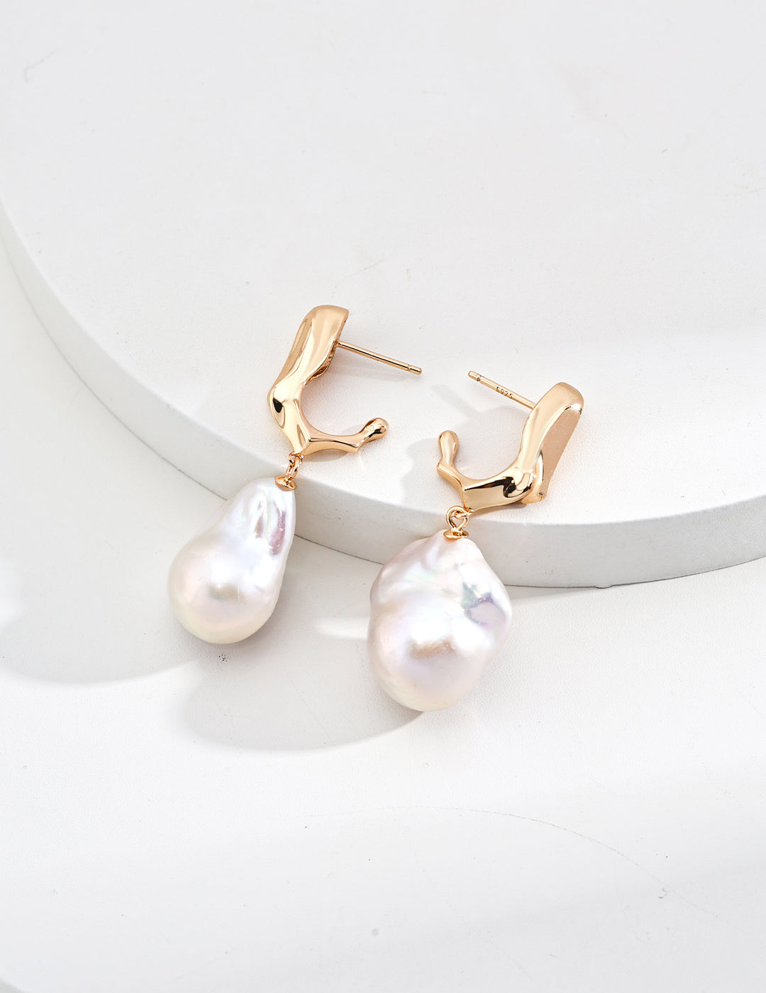 Baroque Pearl Geometric Drop Earrings