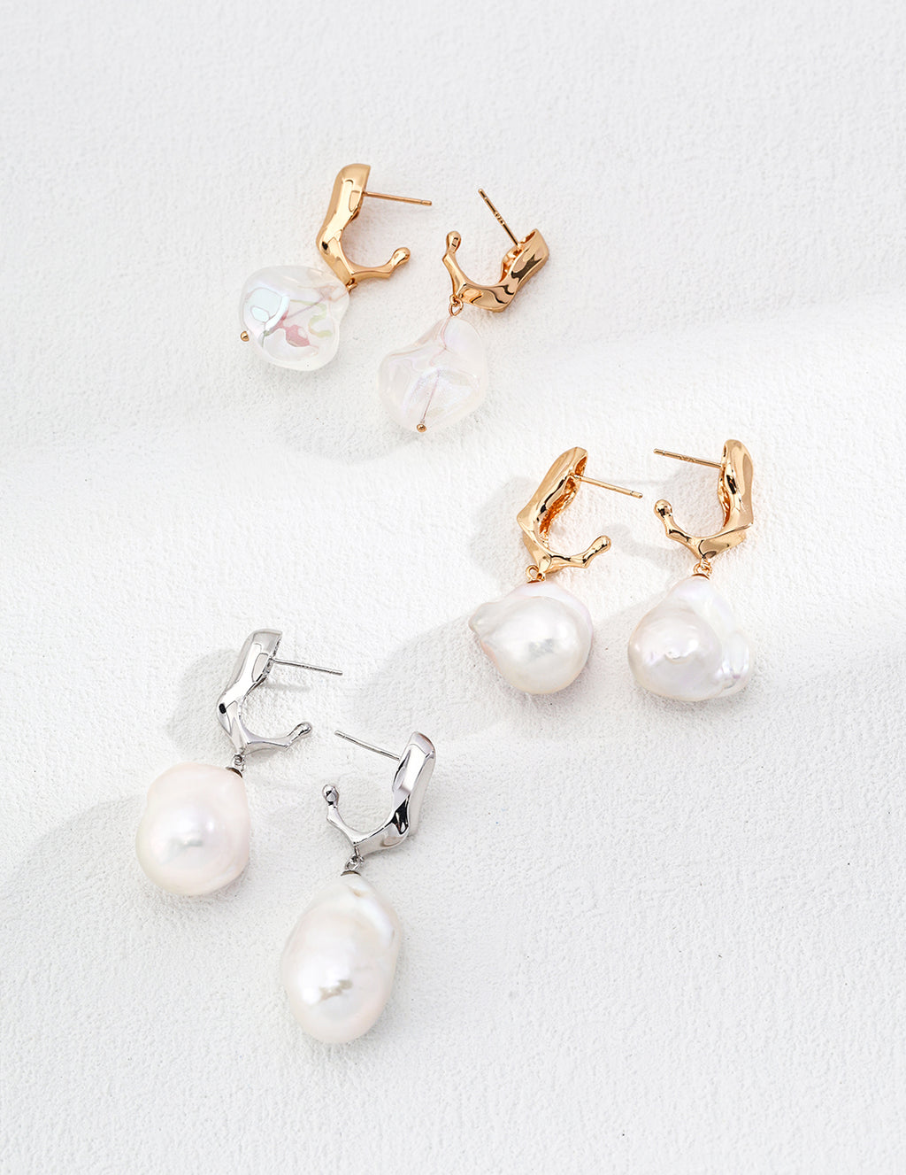 Baroque Pearl Geometric Drop Earrings