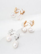 Baroque Pearl Geometric Drop Earrings