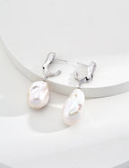 Baroque Pearl Geometric Drop Earrings