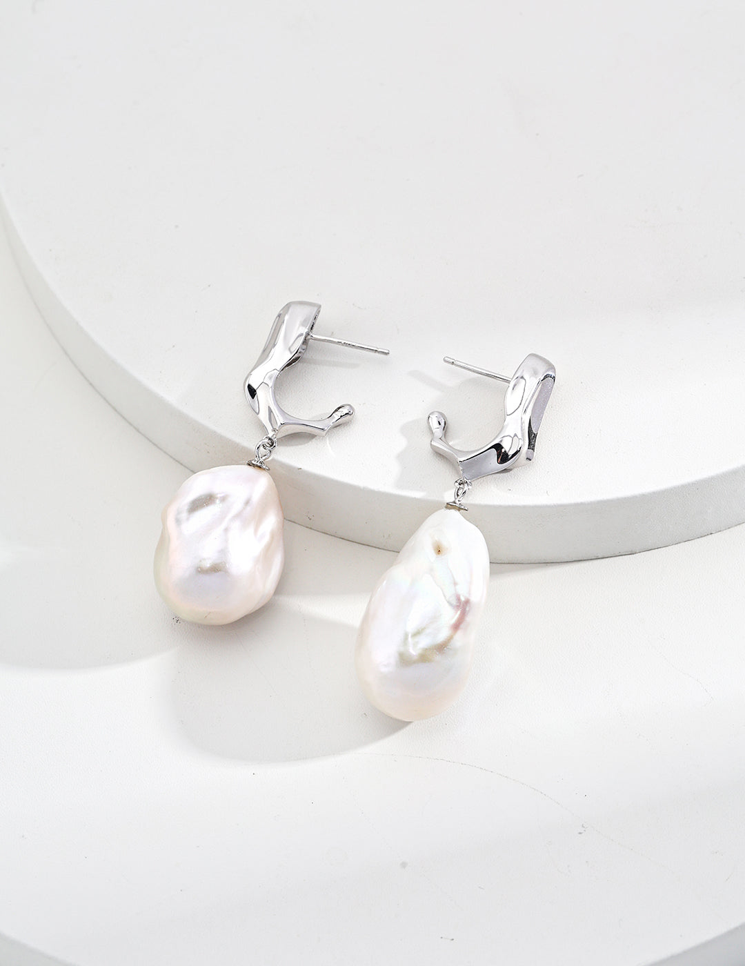 Baroque Pearl Geometric Drop Earrings