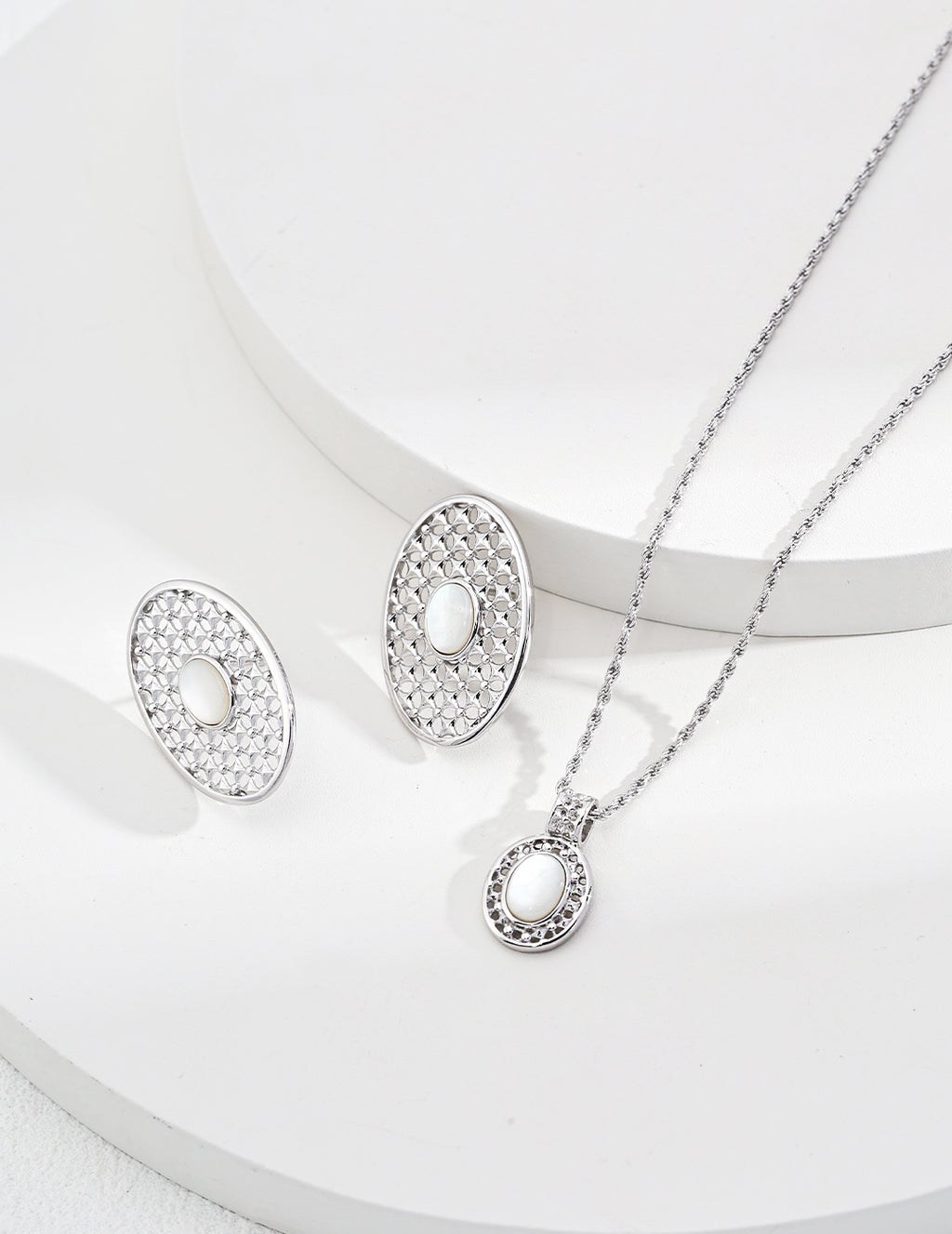 Filigree MOP Jewelry Set (Silver)