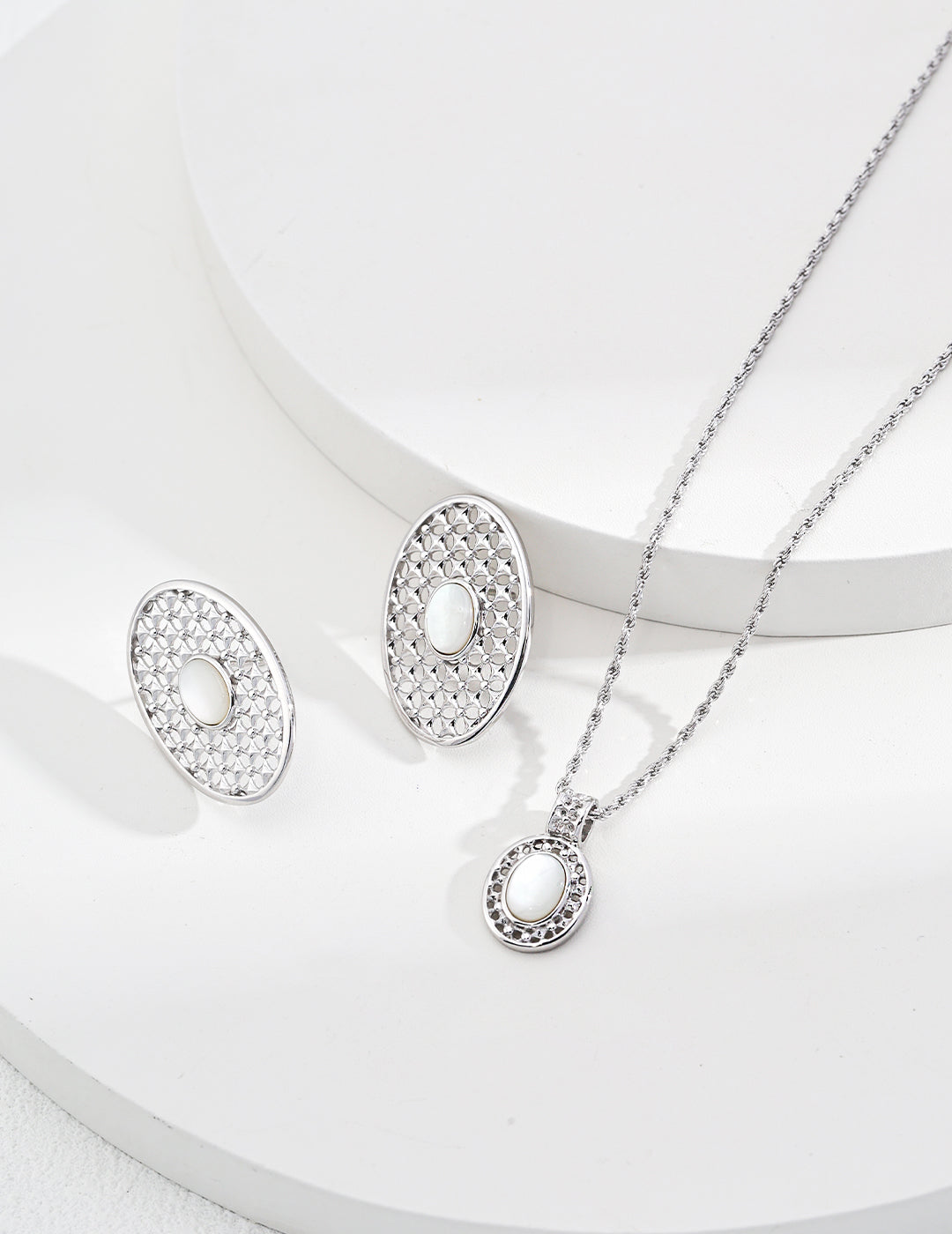 Filigree MOP Jewelry Set (Silver)