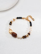 Tiger's Eye & Pearl Beaded Bracelet & Necklace Set